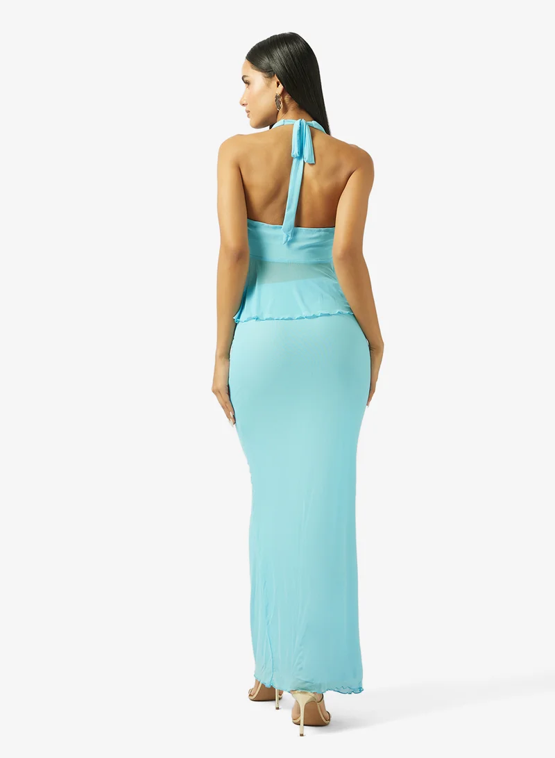 جينجر Halter Neck Top & Skirt Coord Set with Golden Accent